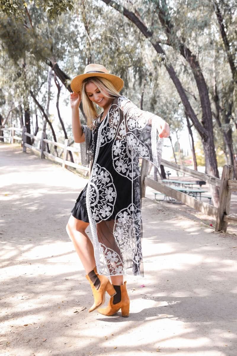 Contrast Mesh Cotton Lace Kimono - Wear and Wander