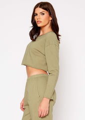 Cropped Scoop Neck Terry Sweatshirt In Olive - Wear and Wander
