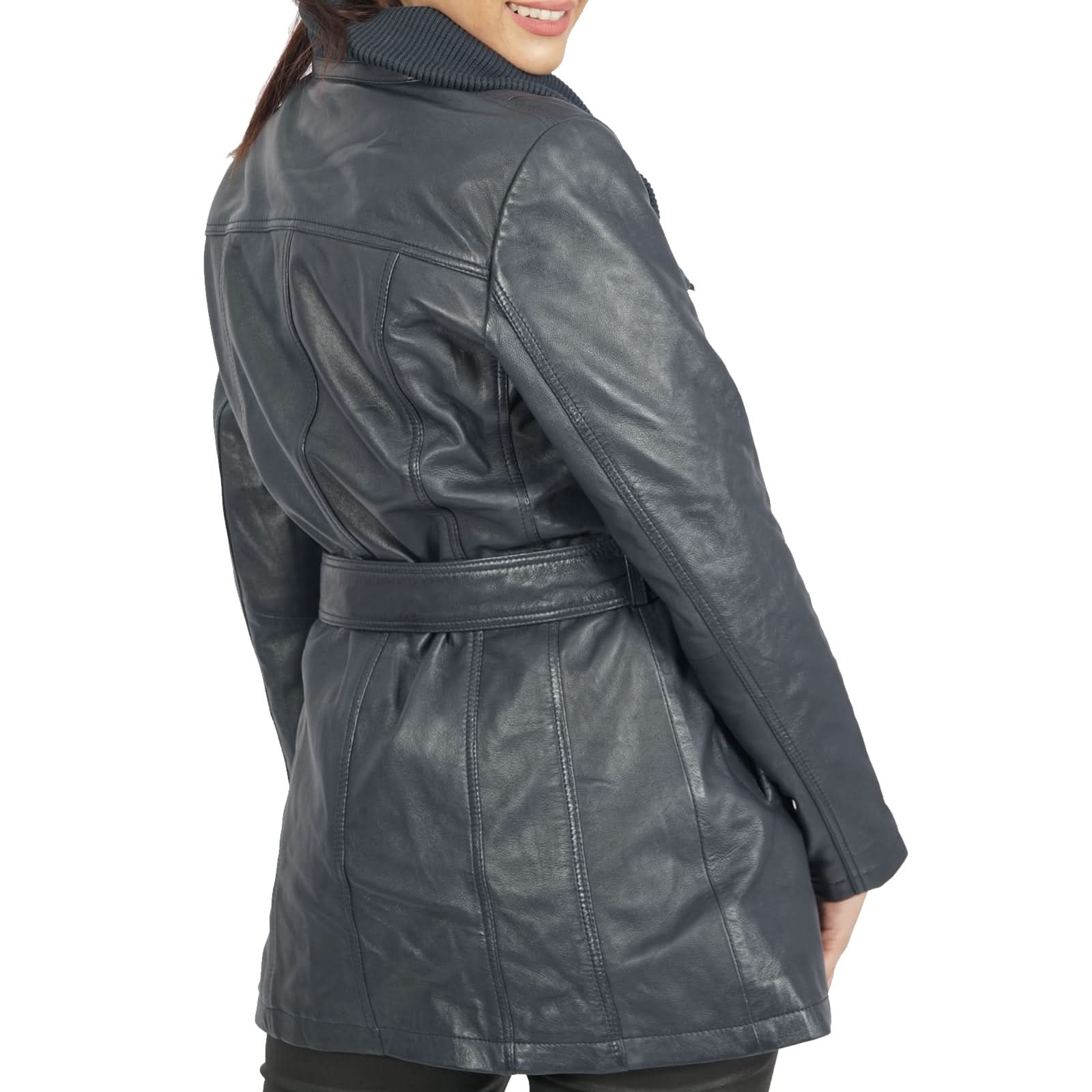 Daniela Navy Blue Leather Jacket - Wear and Wander