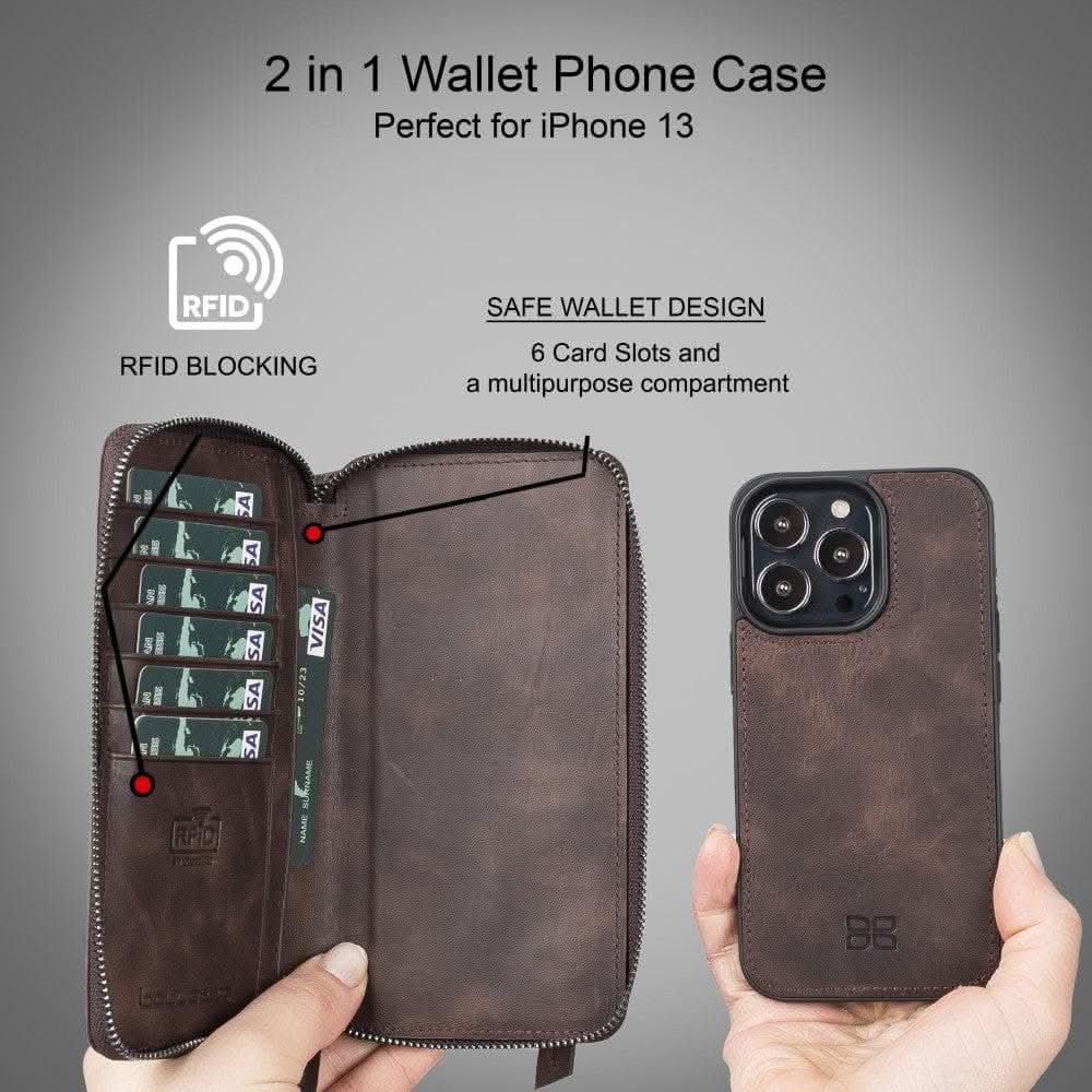 Detachable Leather Zipper Wallet Cases for Apple iPhone 13 Series - Wear and Wander