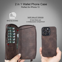 Detachable Leather Zipper Wallet Cases for Apple iPhone 13 Series - Wear and Wander