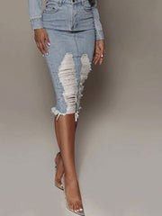 Distressed Slit Denim Skirt - Wear and Wander