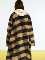 Double Breasted Plaid Faux Fur Coat - Wear and Wander