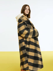 Double Breasted Plaid Faux Fur Coat - Wear and Wander