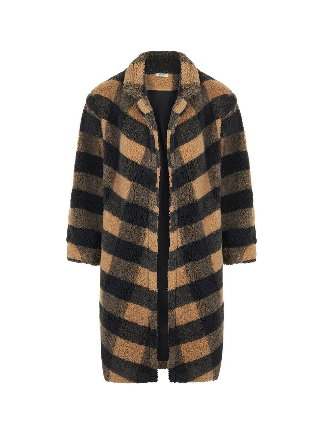 Double Breasted Plaid Faux Fur Coat - Wear and Wander