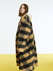 Double Breasted Plaid Faux Fur Coat - Wear and Wander