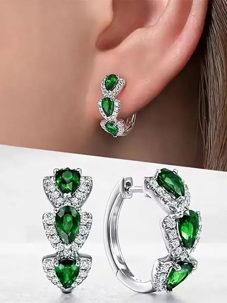 Droplet Shiny Synthetic Gems Decor Hoop Earrings Elegant Simple Style Banquet Party Ear Ornament Female Gift - Wear n Wander