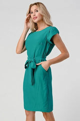 Elegant Cap - Sleeve Dress with Tie Waist - Wear and Wander