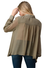 Embroidered Sheer Button - Up Blouse β Casual Elegance - Wear and Wander