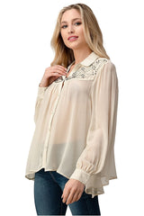 Embroidered Sheer Button - Up Blouse β Casual Elegance - Wear and Wander