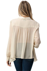 Embroidered Sheer Button - Up Blouse β Casual Elegance - Wear and Wander