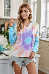 Fashion Sky Blue Colorblock The Sun Cotton Blend Tie Dye Hoodie - Wear and Wander