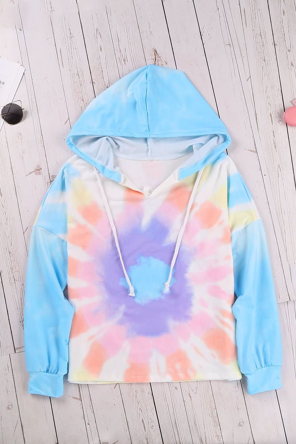 Fashion Sky Blue Colorblock The Sun Cotton Blend Tie Dye Hoodie - Wear and Wander