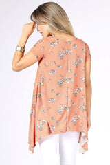 Floral Print Asymmetrical Tunic with Short Sleeve - Wear and Wander
