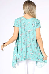 Floral Print Asymmetrical Tunic with Short Sleeve - Wear and Wander