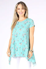 Floral Print Asymmetrical Tunic with Short Sleeve - Wear and Wander