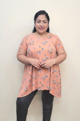 Floral Print Asymmetrical Tunic with Short Sleeve - Wear and Wander