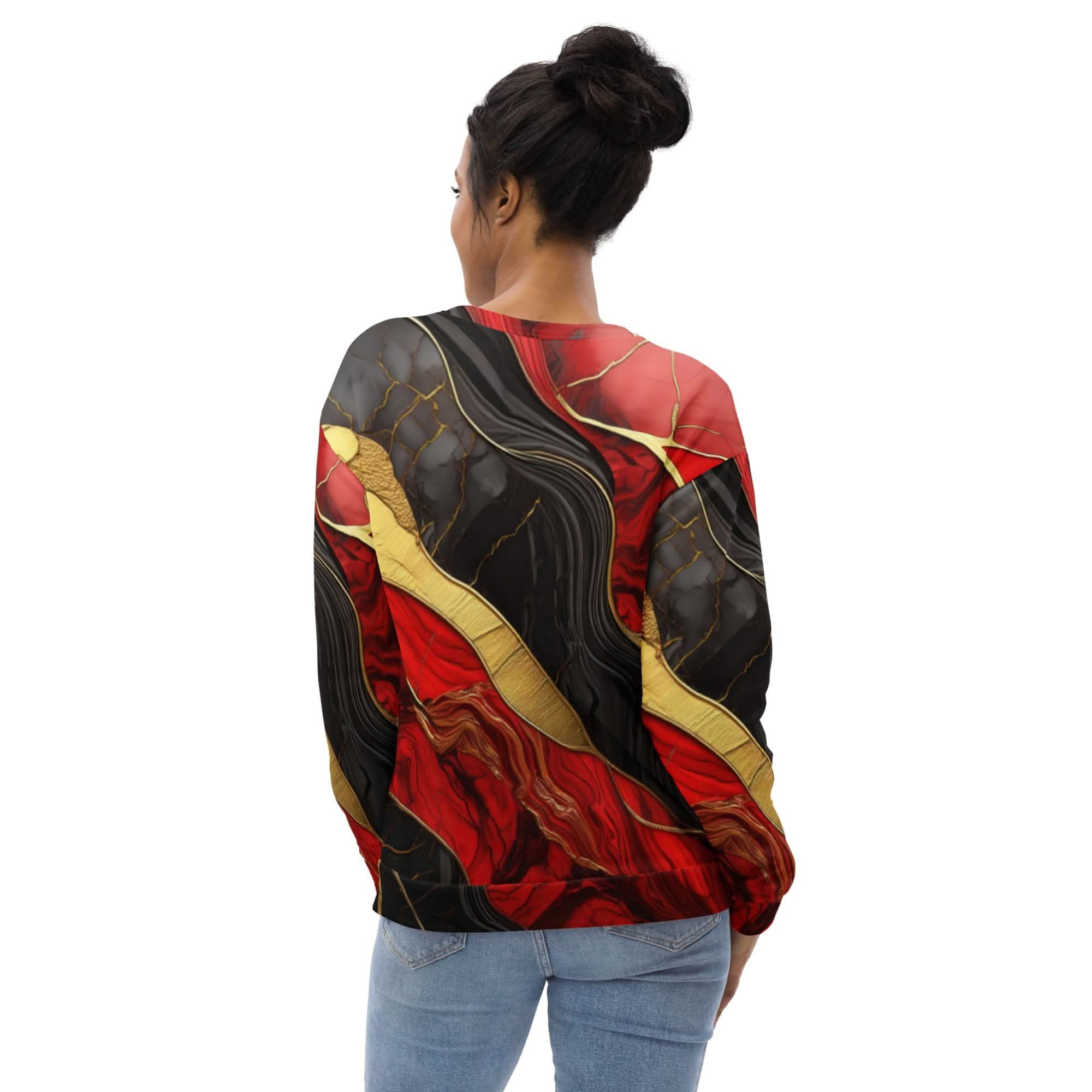 Graphic Sweatshirt for Women Bold Red Gold Tones Print - Wear and Wander