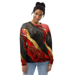 Graphic Sweatshirt for Women Bold Red Gold Tones Print - Wear and Wander