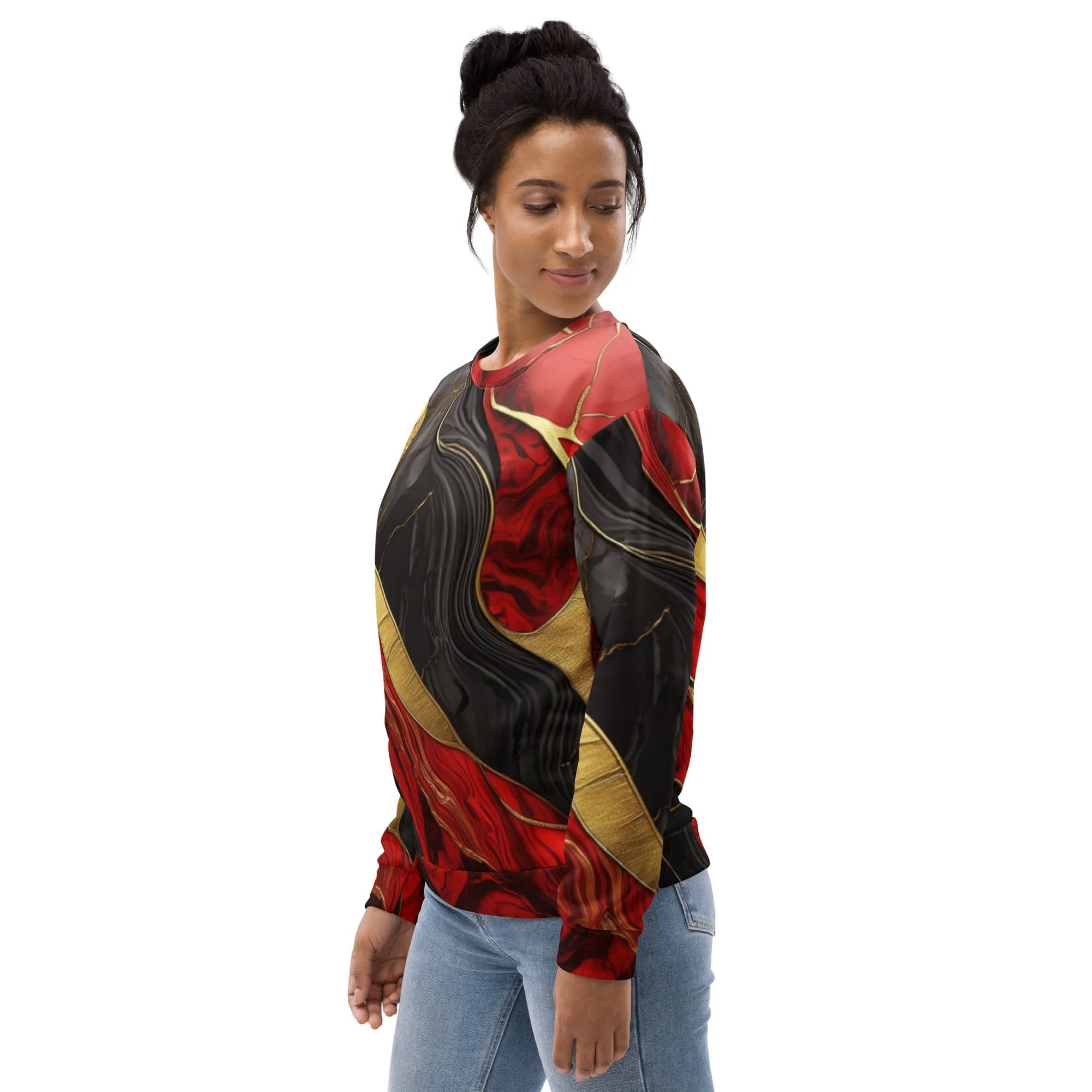 Graphic Sweatshirt for Women Bold Red Gold Tones Print - Wear and Wander