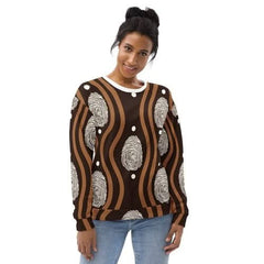 Graphic Sweatshirt for Women Brown White Geometric Lines - Wear and Wander