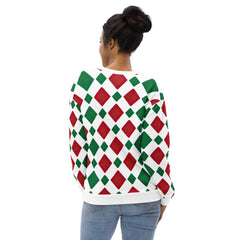 Graphic Sweatshirt for Women, Red and Green Checkered Pattern - Wear and Wander