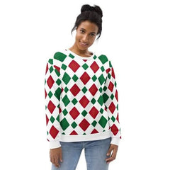 Graphic Sweatshirt for Women, Red and Green Checkered Pattern - Wear and Wander