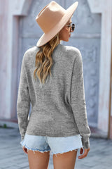 Gray Warp Deep V - neck Long Sleeve Knit Sweater - Wear and Wander