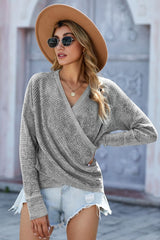 Gray Warp Deep V - neck Long Sleeve Knit Sweater - Wear and Wander