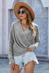 Gray Warp Deep V - neck Long Sleeve Knit Sweater - Wear and Wander