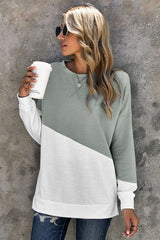 Gray White Patchwork Dropped Shoulder Sleeve Sweatshirt - Wear and Wander