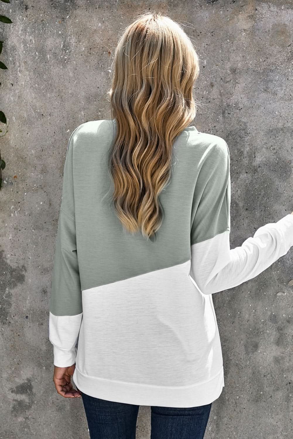 Gray White Patchwork Dropped Shoulder Sleeve Sweatshirt - Wear and Wander