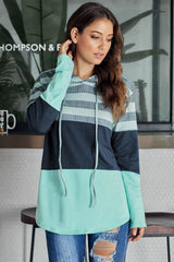 Green Speak to Me Color Block Drawstring Hoodie - Wear and Wander