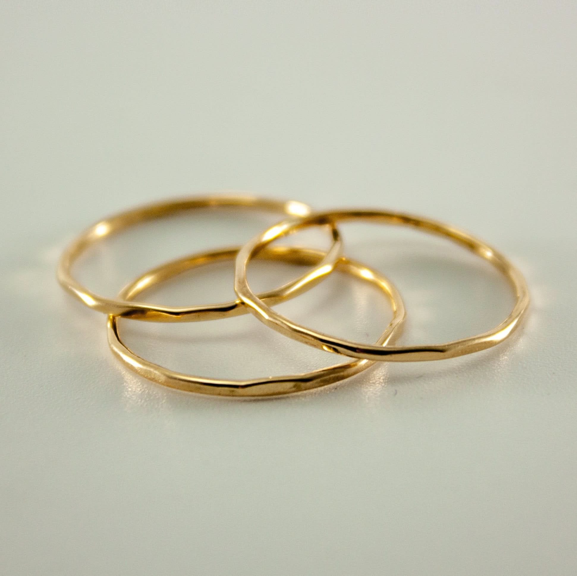 Hammered 14k Gold Filled Slim Ring Stack - Wear and Wander