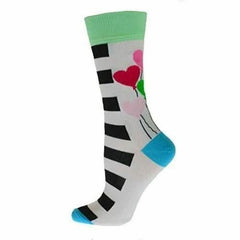 Heart Balloons and Stripes Pattern Cotton Crew Socks - Wear and Wander