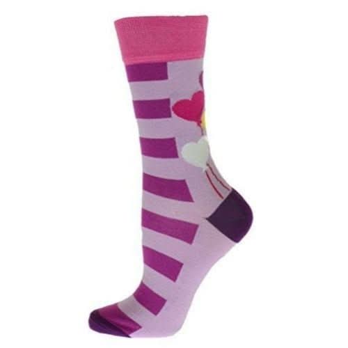 Heart Balloons and Stripes Pattern Cotton Crew Socks - Wear and Wander