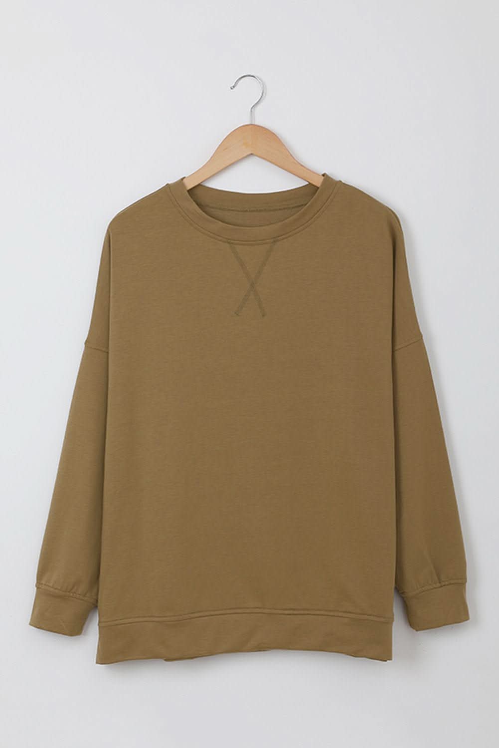 Khaki Crew Neck Long Sleeve Sweatshirt - Wear and Wander