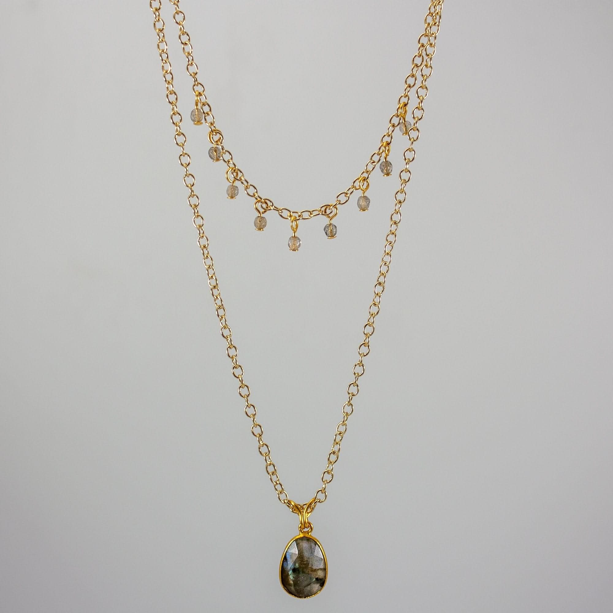 Labradorite Layered Pendant and Beads Necklace - Wear and Wander