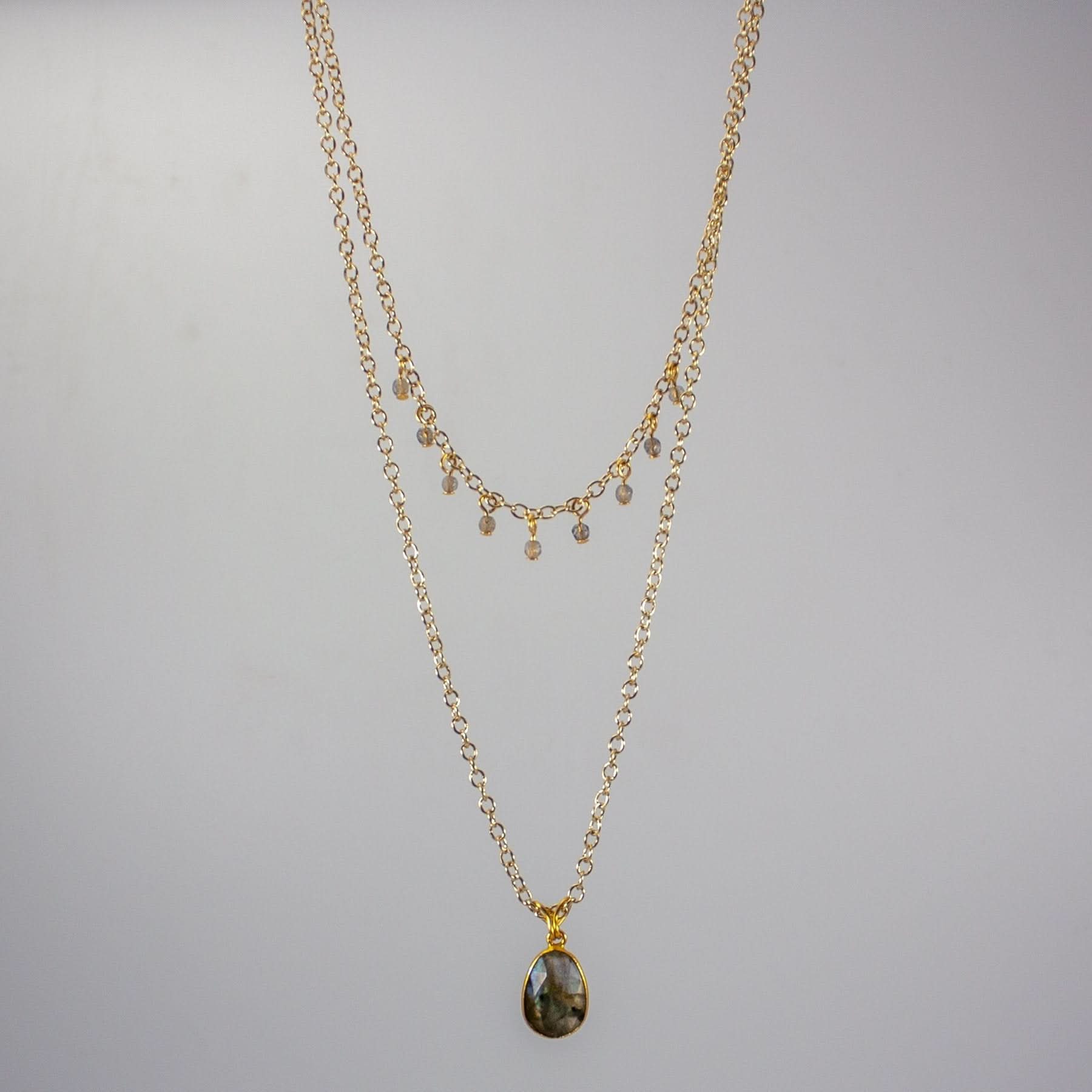 Labradorite Layered Pendant and Beads Necklace - Wear and Wander