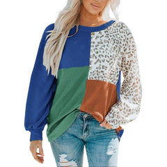 Leopard Patchwork Color Block Ribbed Long Sleeve Top - Wear n Wander