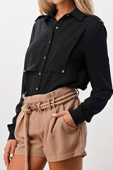 Long Sleeve Button - Down Blouse with Gold Button Accents - Wear and Wander