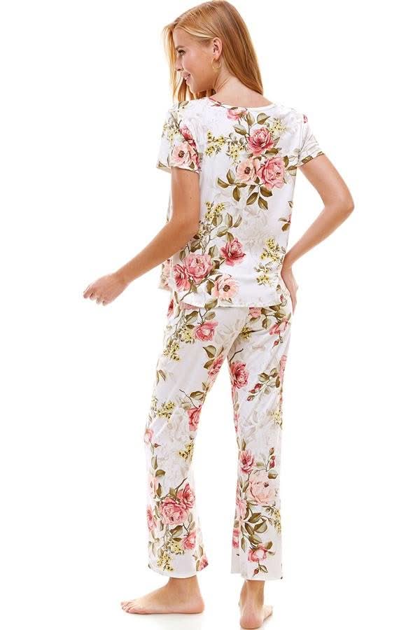 Loungewear set for women's floral short sleeve and pants - Wear and Wander