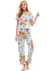 Loungewear set for women's floral short sleeve and pants - Wear and Wander