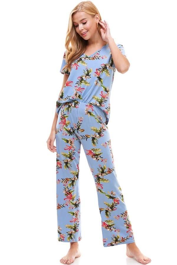 Loungewear set for women's floral short sleeve and pants - Wear and Wander