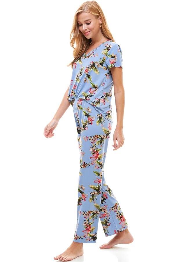 Loungewear set for women's floral short sleeve and pants - Wear and Wander