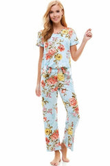 Loungewear set for women's floral short sleeve and pants - Wear and Wander
