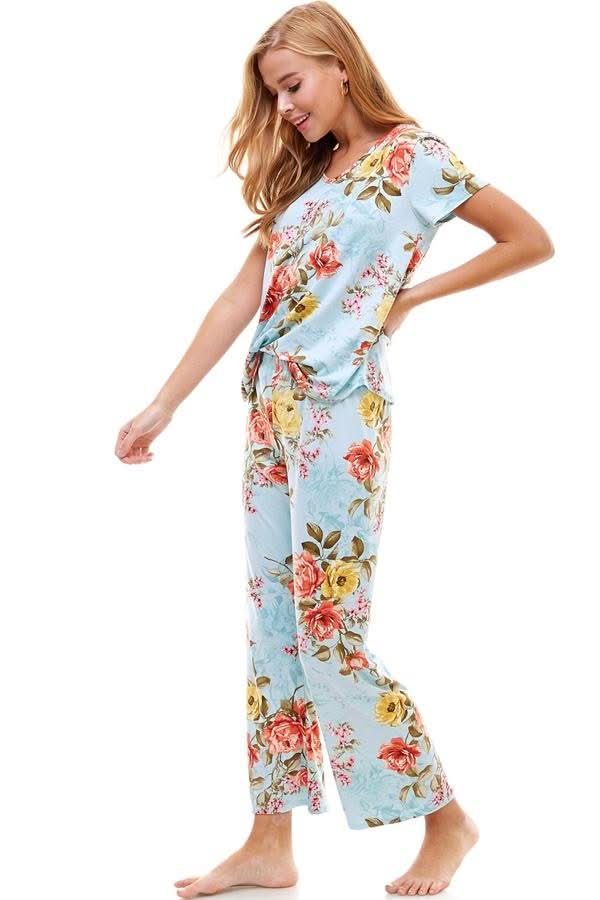 Loungewear set for women's floral short sleeve and pants - Wear and Wander