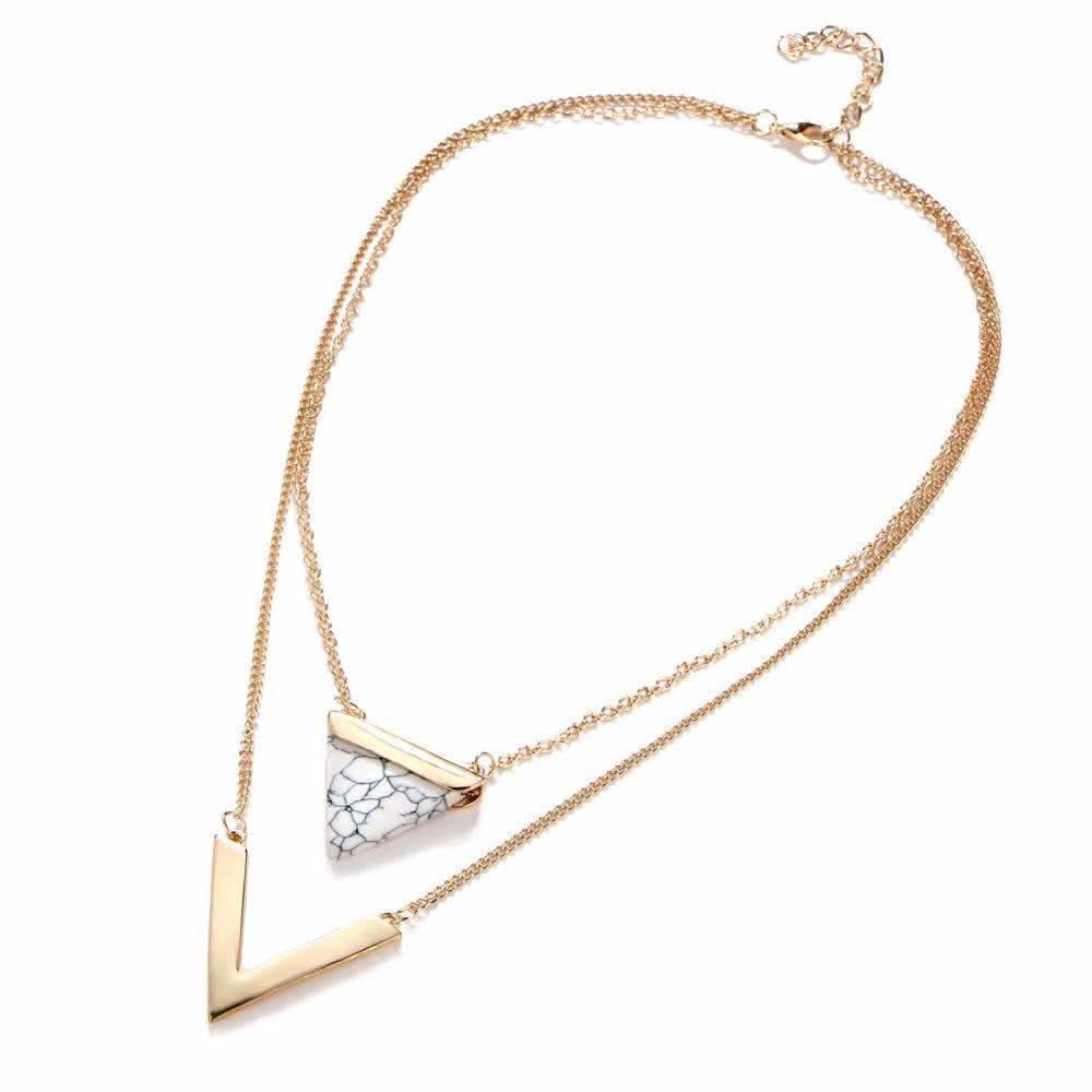 Marble Chevron Double Layer Necklace - Wear and Wander
