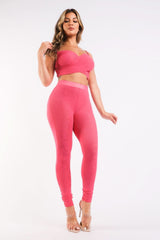 Mesh Contrast Sets Casual Sports Strappy Sleeve Top & Leggings FUCHSIA - Wear and Wander