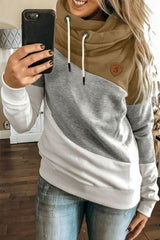 Multicolor Colorblock Cowl Neck Pullover Hoodie - Wear and Wander